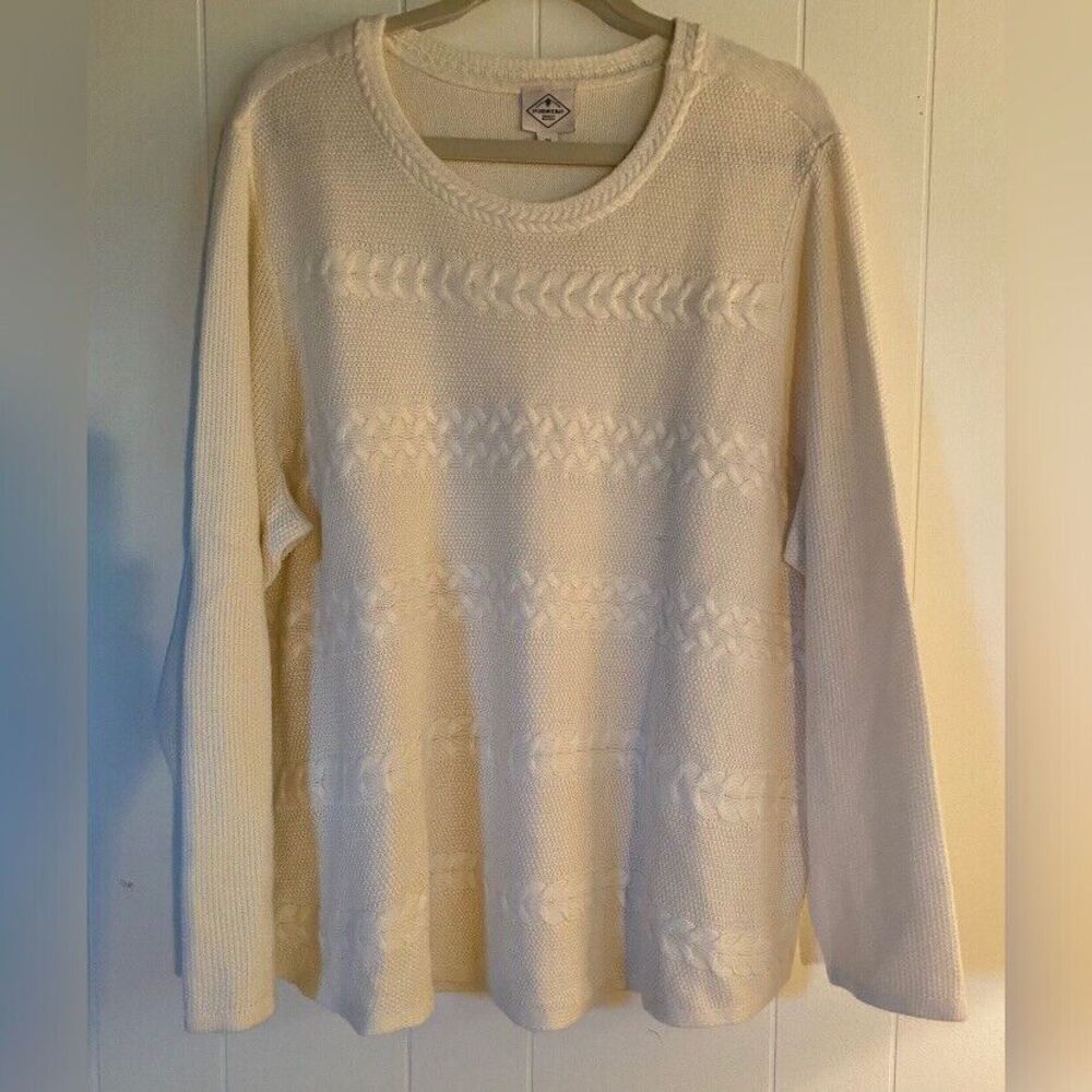 St John’s Bay Sweater Women’s 3X White Ivory Acrylic Cable Front Pullover